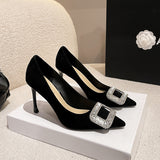 kamames kamames Buckle Diamond Black High Heels Women's 2023 Spring And Autumn New Professional Pointed French Shoes
