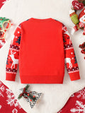 Boys' Christmas Sweater, Long Sleeve Knit Pullover, Casual Round Neck, Regular Fit, Stretchy Fabric, Holiday Tree & Reindeer Pattern, All Seasons, Regular Sleeves, Toddler Fashion