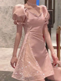 kamames Chic Mini Sequin Dress Women Vintage V-neck Luxury Evening Dress Female Elegant Lace Patchwork Prom Party Dress 2023