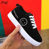 kamames Women Canvas Shoes Summer/Autumn Flats Women Canvas Shoes Classic Lace Up Smiley Face Walking Fashion Women Sneakers