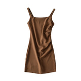 Zingj Zingj New Pleated Vest Dress Summer Women's Solid Color Square Collar Sleeveless Hip Skirt