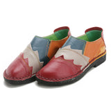 kamames kamames First Layer Cowhide Soft Soled Women's Shoes, National Style Color Leather Women's Singles Shoes, Beans Shoes, Middle-Aged Mother Shoes.