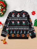 Boy's Long Sleeve Crew Neck Christmas Snowman Santa Claus Knit Pullover Sweater for Autumn Winter Outdoor Casual Activities