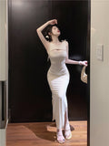 Zingj high slit elastic knitted dress female summer sweet desire self-cultivation