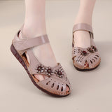 kamames Summer New Head Layer Cowhide Flat Bottom Women's Shoes National Wind Leather Hollow Out Small Flower Women's Sandals Mother Shoes