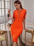 kamames Dress 2022 New Women's Orange Bodycon Dress Elegant Sexy Tassel Evening Club Party Dress High Quality Summer Fashion