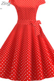 kamames Vintage Dress Women Polka Dot Elegant Short Sleeve A-Line Midi Party Dress Sundress Robe Rockabilly Vestidos