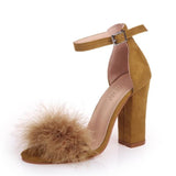kamames Women Pumps T-stage Fur Buckle Strap Platform Open Toe Dancing High Heel Sandals Sexy Party Wedding Shoes Black mujer s01