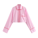 kamames New Rolled-Edged Poplin Shirt Rolling-Edged Pajamas Style Pants Set