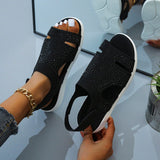 kamames New Summer Women Sandals fashion Stretch flying weave Rhinestone Casual Woman Flats Ladies Beach Shoe Big size 36-43
