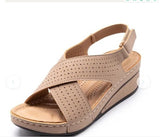 kamames 2023 New Sandals Women's Slope Heel Stitches Breathable Velcro Hollowed-Out Large Size Women's Shoes