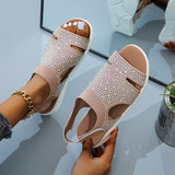 kamames New Summer Women Sandals fashion Stretch flying weave Rhinestone Casual Woman Flats Ladies Beach Shoe Big size 36-43