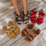 kamames New Large-Size Flat-Soled Sandals One-Word Buckle Fish Mouth Roman Shoes 46 Out Of Stock