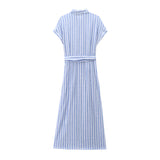 kamames New Striped Blended Medium-Length Shirt Dress 8282821