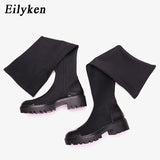 kamames 2023 New Platform Over The Knee Boot Women Slim Stretch Fabric Long Sock Boots Winter Low Heel Casual Ladies Shoes