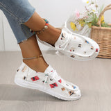 kamames Pea Shoes Women's Christmas Printed Shoes 2023 Autumn And Winter New Women's Shoes With Round Heads
