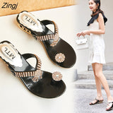 kamames Women Sandals Flip Flop Fashion Rhinestone Wedges Shoes Crystal High Heels Sandals Women Shoes Summer Casual Beach Sandals