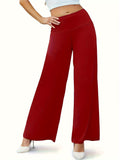 Plain Mid-Stretch Outdoor Trousers, Loose Fit Comfy Sporty Wide Legs Pants, Women's Activewear