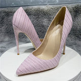 kamames pattern concise lady shoes 12cm 10cm 8cm high thin heels pointed toe pure color large size advanced pumps BM036 ROVICIYA