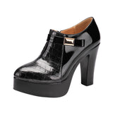 kamames Mouth Single Shoes Thick Heel Waterproof Platform 2023 Autumn And Winter New Lacquer Leather Color High Heel Large Size Work Shoes