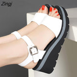 kamames Summer Shoes Women Wedges Heels Sandals Young Ladies Casual Sandals Open toe Black White Shoes Wedge Heel 6cm