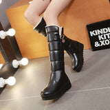 kamames Winter Women Boots Warm Plush Sonw Boots Platform Flat Heel Knee High Boots Slip On Female Shoes Black White Red