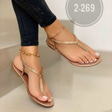 kamames women summer shoes 2022 fashion rhinestone sandals women's  one word plus size flat beach sandals women