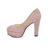 kamames New Style Sexy Sequined Platform Shoes Female Square High Heels Pumps Slip On Party Wedding Shoes Women