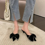 Women Sandals Stiletto Toe Box Rhinestone Bow Women 'S Pointed Toe High Heel Slippers Mules Shoes