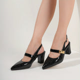 Chic Block Heel Pumps with Non-Slip Grip, Elegant Ankle Buckle & Geometric Print - Perfect All-Season Party Shoe for Women