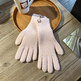 Solid Color Ribbed Knitting Gloves, Windproof Full Finger Touch Screen Warm Gloves, Women's Simple Autumn Winter Hand Warmer Gloves