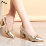 kamames Women Pumps Sweet Style Square High Heel Sequins Pointed Toe Spring and Autumn Elegant Shallow Ladies Shoes