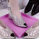 kamames Summer Sandals Diamond Gold Sheet Single Shoes Women's Grid Hollowed-Out Lace High-Heeled Sandals 35-43 From Stock