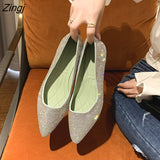 kamames Diamond Flat Shoes Woman Pointed Toe Loafers Flat Shallow Lighter Crystal Shoes Diamond Pointed Hidden Heel Wedding Shoes