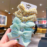 4 Pcs/set Cotton Dot Printed Hair Clips For Cute Girls Plaid Bowknots Boutique Barrettes Kids Hair Accessories Hairpins 2020 New