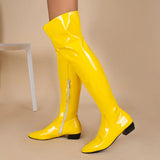 kamames Patetn Pu Leather Women Boots Comfortable Low Heel Long Boots Pointed Toe Zipper Autumn Winter Woman's Boots Shoes Big Size