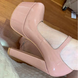 kamames Onlymaker Women Mary Jane Platform Pumps Ankle Strap Thick 15~16cm Round Heel High Heels Dress Buckle Shoes Large Size US5~US15