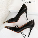 BIGTREE Shoes Black Leather Shoes Woman Pumps Metal Pointed Toe High Heels Stiletto Sexy Party Shoes Women Heels Plus Size 42 43