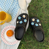 Woman Beach Slipper Cute Cartoon Flower Deco for Hole Shoes Antislip Thicken Shoes for Women 2021 Flat Garden DIY Croc Slippers