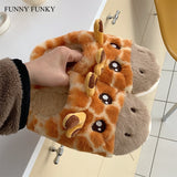 Funny Funky 2021 Womens' Slippers Fluffy Faux Fur Cartoon Giraffe Animal Slippers Antiskid Soft Plush Flats Woman Shoes