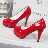 kamames high-heeled shoes waterproof platform sexy fine with round head feet Korean women's shoes patent leather large size s071