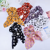 New Chiffon Bowknot Silk Hair Scrunchies Women Pearl Ponytail Holder Hair Tie Hair Rope Rubber Bands Headwear Hair Accessories