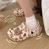 Women's Sandals Korea Ins Style Cute Cartoon Little Bear Deco Hole Shoes Antislip Thicken Sole Outdoor Beach Summer Flats Slides