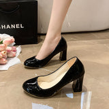 kamames New Spring And Autumn Style Baotou Thick-Heeled High-Heeled Sandals Thick High-Heel Fashion Suit Solid Color Large-Size High-Heeled Shoes