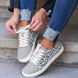 Women Flats Shoes Ladies Sneakers Leopard Lace Up Plus Size PU Casual Sneakers 2021 Fashion Vulcanized Shoes Walking Footwear