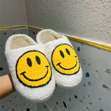 2021 Winter Women's Shoes Retro Smile Face Design Slippers for Home Fluffy Faux Fur Flats High Quality Version Woman Shoe