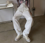 kamames Jeans Woman High Waist Denim Overalls Suspender Pants White Black 2021 Korean Fashion Straight Leg Jeans Clothing