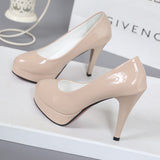 kamames high-heeled shoes waterproof platform sexy fine with round head feet Korean women's shoes patent leather large size s071