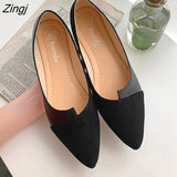kamames Leather Shoes Splice Color Shoe Ballerina Slip On Shoes Women Flats 2023 Fashion Pointed Toe Ballet Footwear buty damskie