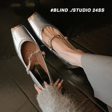 kamames kamames Collision Proof Metal Square Head Single Shoes Women's Fashion Spring Low Heel One Word Buckle Shallow Mouth Single Shoes Leather Mary Jane